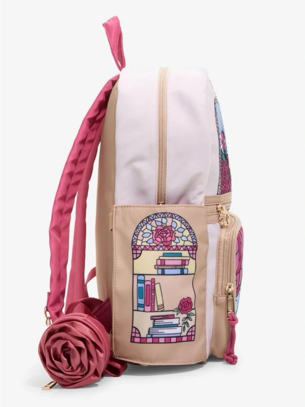 Disney Beauty and The Beast Stained Glass Portraits Backpack Rose Coin Purse